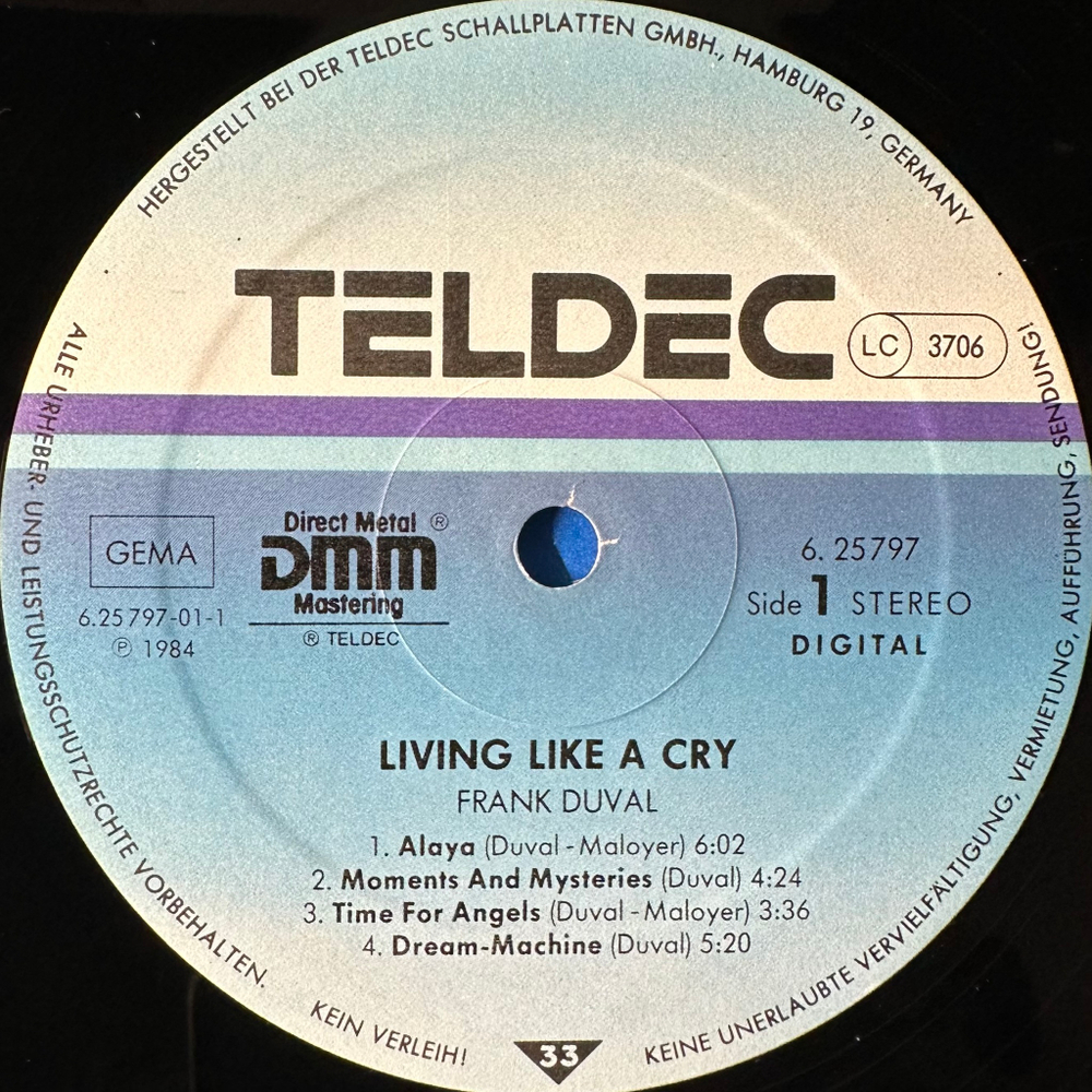 Frank Duval ‎– Living Like A Cry (Германия 1984г.)