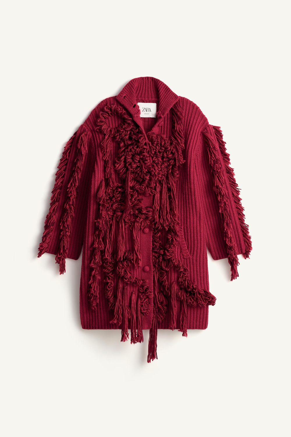 ZARA ДЛИННОЕ ТРИКОТАЖНОЕ ПАЛЬТО — LIMITED EDITION, ВИННЫЙ