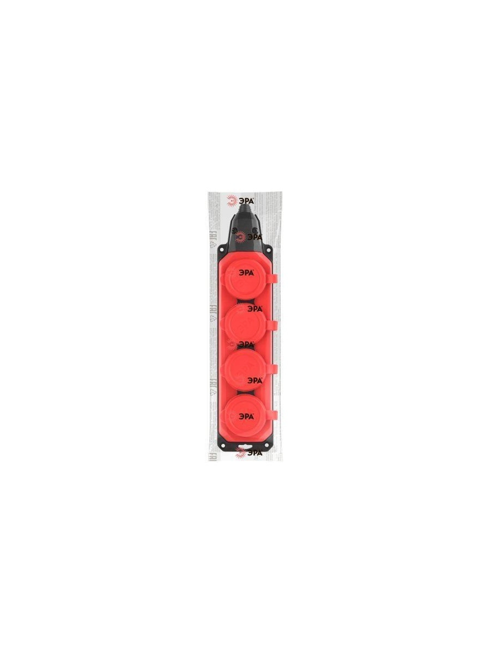 Колодка удлинителя 4-м с заземл. 16А IP44 K-4e-RED-IP44 каучук красн. Эра Б0044553