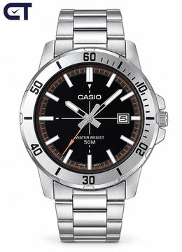 CASIO MTP-VD01D-1E2 CASIO Collection мужские наручные часы — чёрный циферблат, крупный корпус и уверенный стальной дизайн