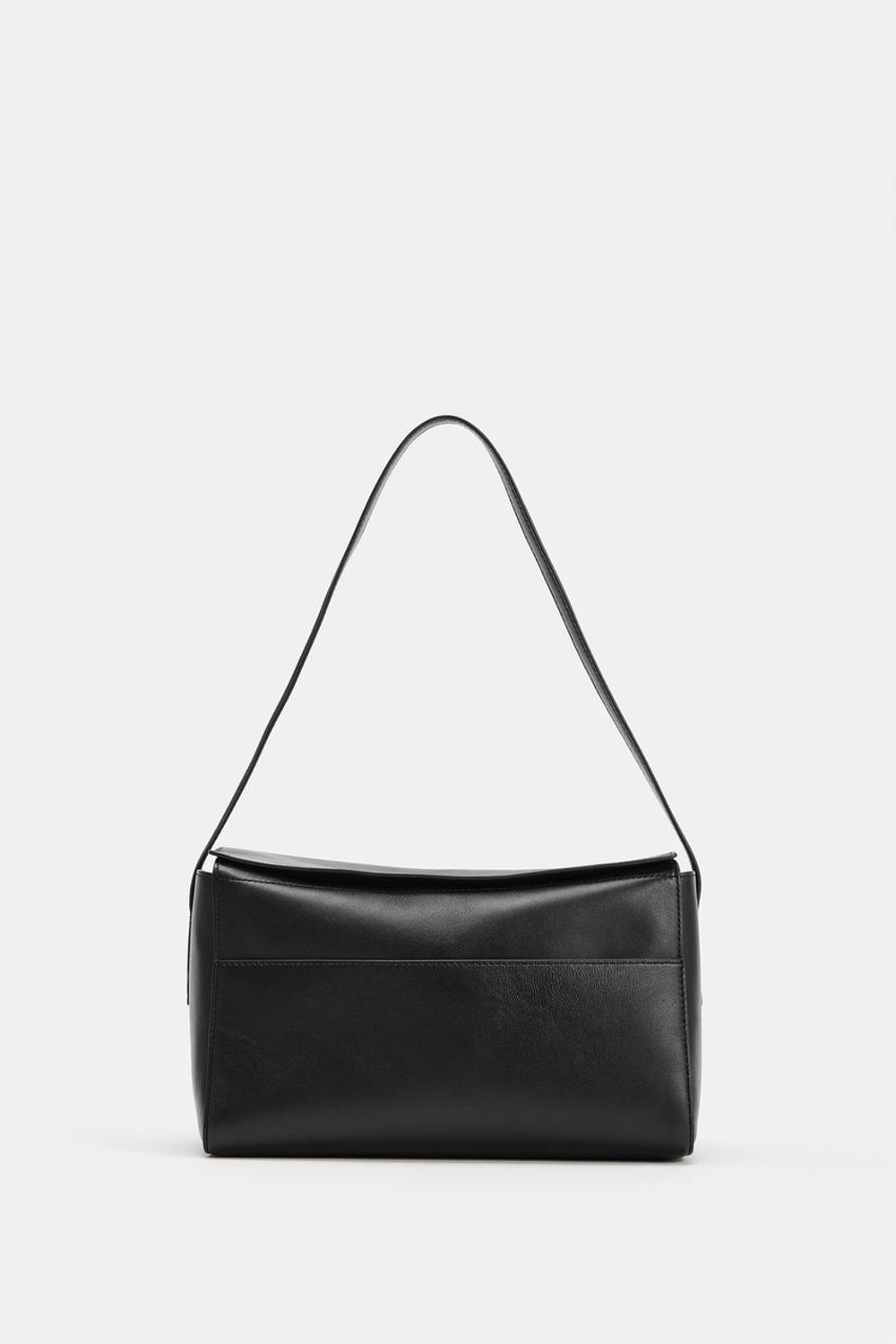 ZARA КОЖАНАЯ СУМКА НА ПЛЕЧО, ЧЕРНЫЙ