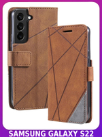 Дизайнерский чехол-книжка из кожи для SAMSUNG GALAXY S22 с отделом для наличных, 3 слотами для карт и подставкой