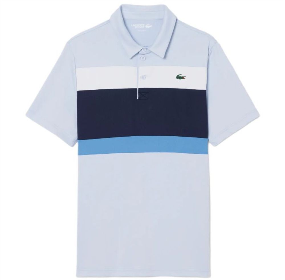 Мужское теннисное поло Lacoste Ultra Dry Stretch Colour-Block - light blue/navy blue/white