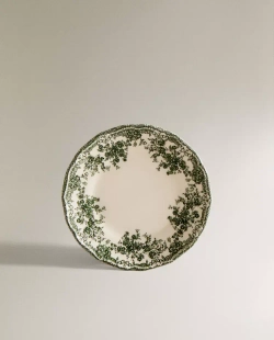 ZARA HOME ФАЯНСОВАЯ ТАРЕЛКА ДЛЯ ХЛЕБА С ЦВЕТОЧНЫМ УЗОРОМ, ОЛИВКОВЫЙ