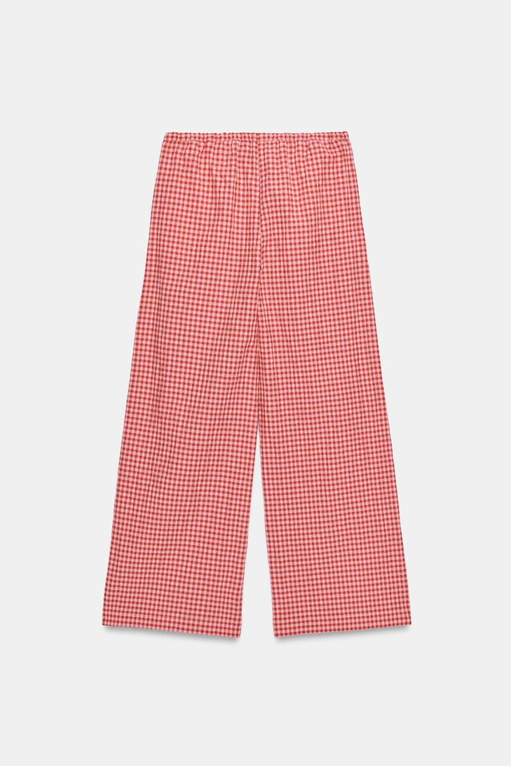 ZARA ШИРОКИЕ БРЮКИ В КЛЕТКУ ВИШИ, БЕЛЫЙ/КРАСНЫЙ