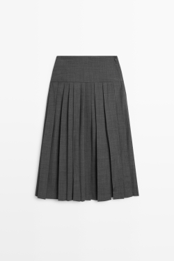 Massimo Dutti Плиссированная юбка миди из шерстяной смеси, серый