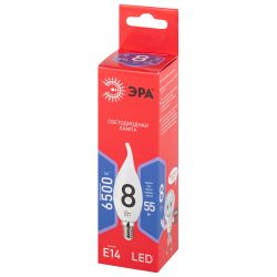 Лампа светодиодная ЭРА RED LINE LED BXS-8W-865-E14 R 8Вт свеча на ветру холодный дневной свет Е14 | Лампы cветодиодные Свеча (B/C)