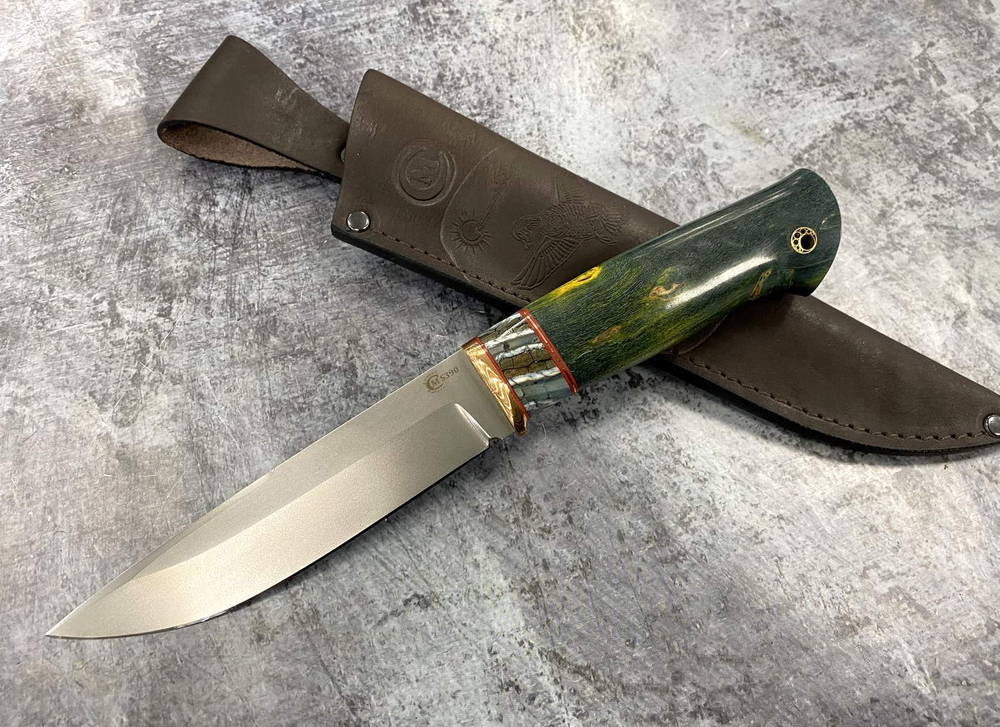 Нож Тигр, Bohler S390, макумэ ганэ, зуб мамонта, карельская береза