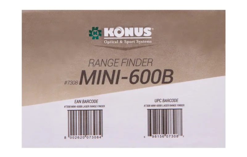 Дальномер Konus Mini-600B - штрих-код и логотип на упаковке