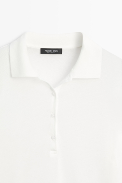 Massimo Dutti Поло из 100% хлопка с длинными рукавами, белый