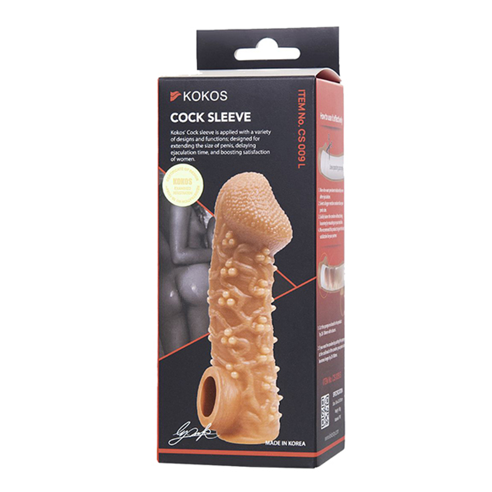 Телесная закрытая насадка 17,6см с пучками шишечек Kokos Cock Sleeve 009 Size L