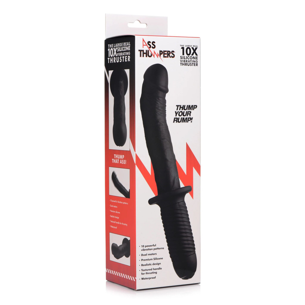 Черный вибратор The Large Realistic 10X Silicone Vibrator with Handle - 30,5 см. (Цвет: черный)