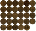 Набор 2 копейки СССР 1961,62,63,67,68,69,70,71,72,73,74,75,76,77,78,79,80,81,82,83,84,85,86,87,88,89,90,91М,91Л гг. (29 монет) VF
