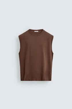 ZARA ФУТБОЛКА RELAXED FIT БЕЗ РУКАВОВ, ТЕМНО-КОРИЧНЕВЫЙ