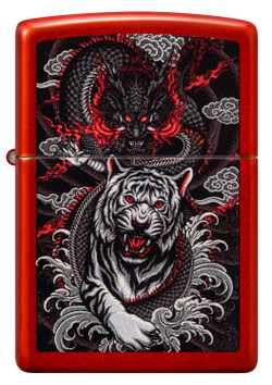Зажигалка Zippo Dragon Tiger Design с покрытием Metallic Red, латунь/сталь, красная, 38x13x57 мм