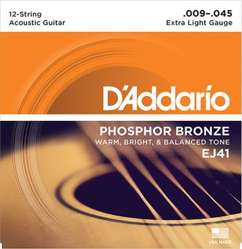 Струны для 12 струнной акустической гитары 9-45 D'ADDARIO EJ41