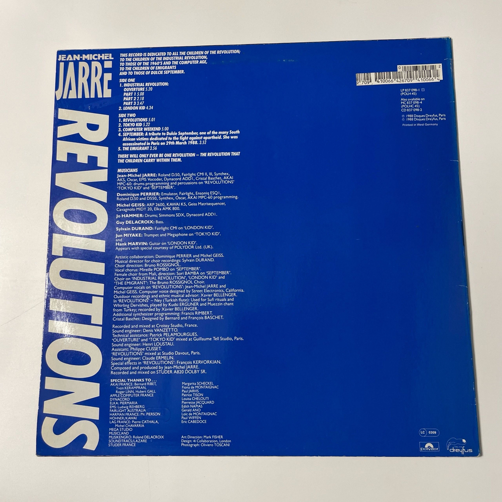 Винтажная виниловая пластинка LP Jean Michel Jarre Revolutions (Германия 1988)