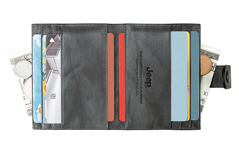 Jeep Genuine Leather Small Card Holder Men"s Light Gray