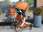 Коляска-трансформер 3в1 LUXMOM 608-2 с автолюлькой, коричневая ЭкоКожа