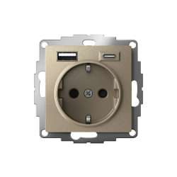 ATLASDESIGN РОЗЕТКА 16А c 2 USB A+C, 5В/2,4А/3,0А, 2х5В/1,5А, механизм, ШАМПАНЬ