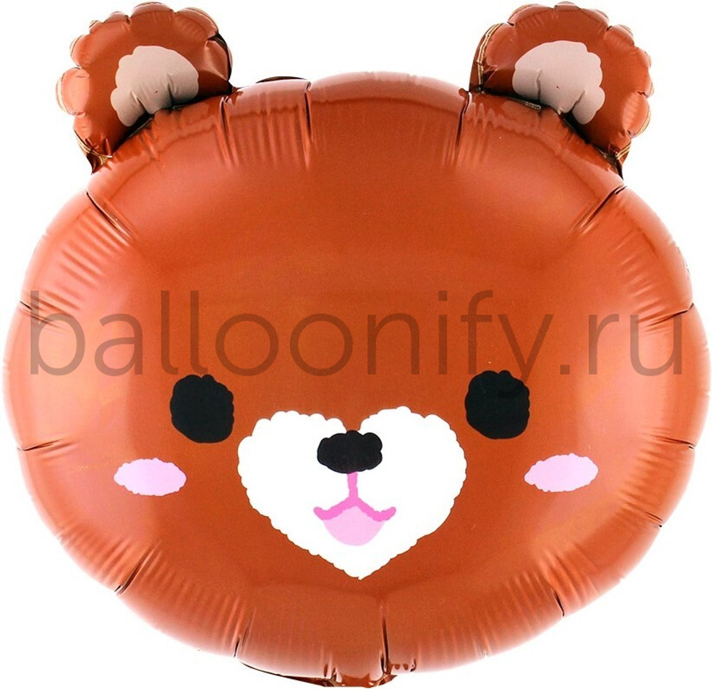Шар (22''/56 см) Фигура, Голова, Милый мишка, Коричневый, 1 шт.
