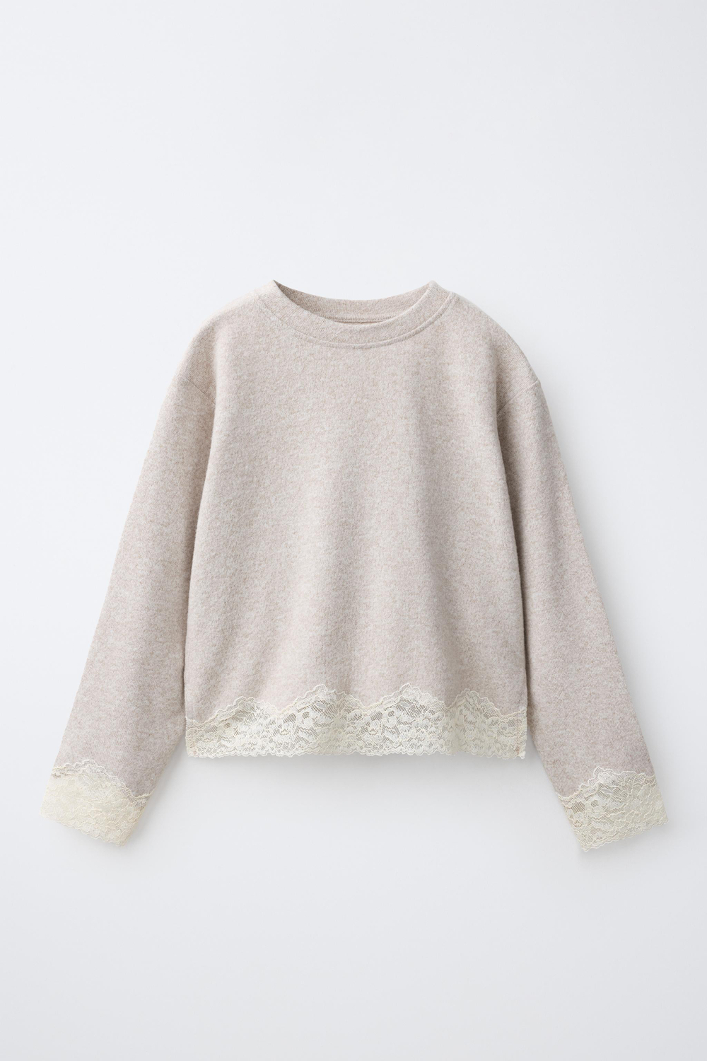 ZARA ЛОНГСЛИВ SOFT TOUCH С КРУЖЕВОМ, БЕЖЕВЫЙ
