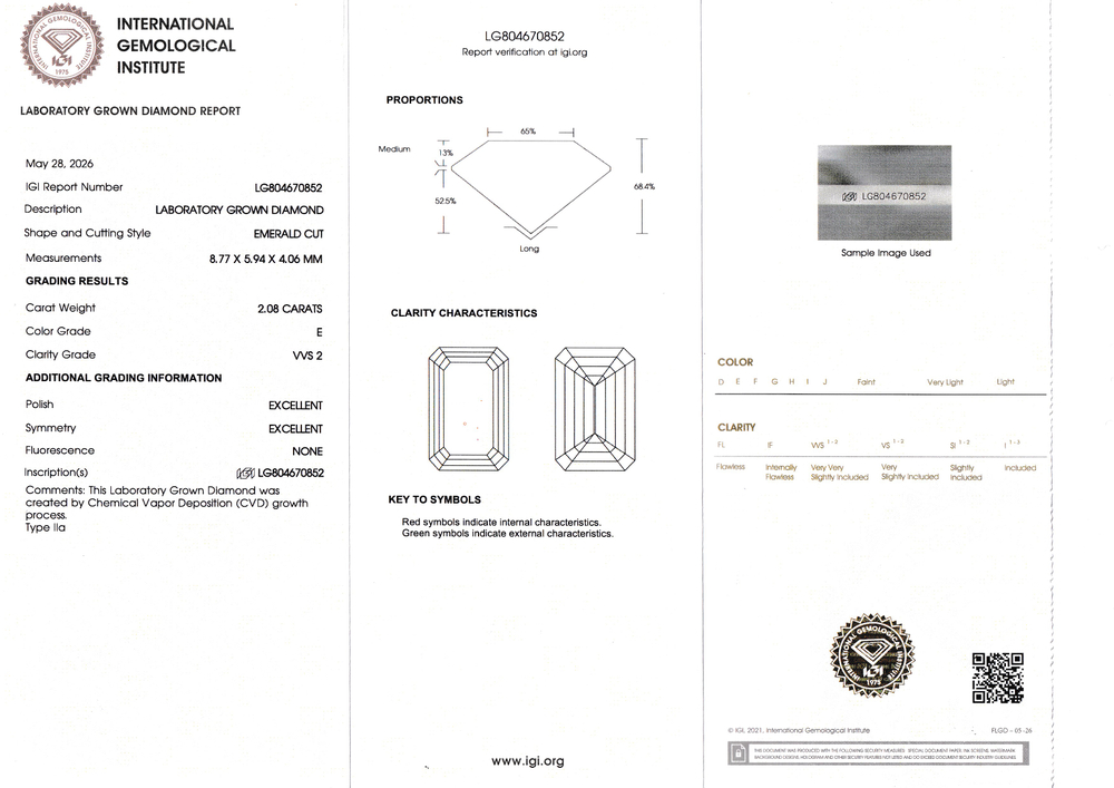 Ограненный синтетический алмаз эмеральд 8.77 х 5.94 х 4.06 мм E/VVS2 2.08 ct