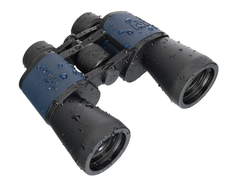 Бинокль Levenhuk Discovery New Gator 20x50 в каплях воды, вид сбоку
