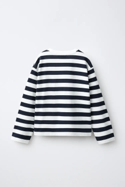 ZARA ФУТБОЛКА В ПОЛОСКУ, СИНИЙ/БЕЛЫЙ