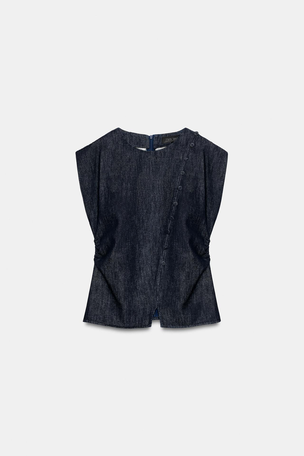 ZARA ДЖИНСОВЫЙ ТОП Z1975 С ОБТЯЖНЫМИ ПУГОВИЦАМИ, СИНИЙ