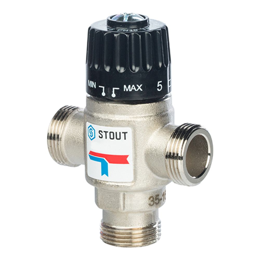 Клапан термостатический смесительный STOUT - 1" НР (регулировка 35-60°С,  kvs - 1,6 м3/ч)