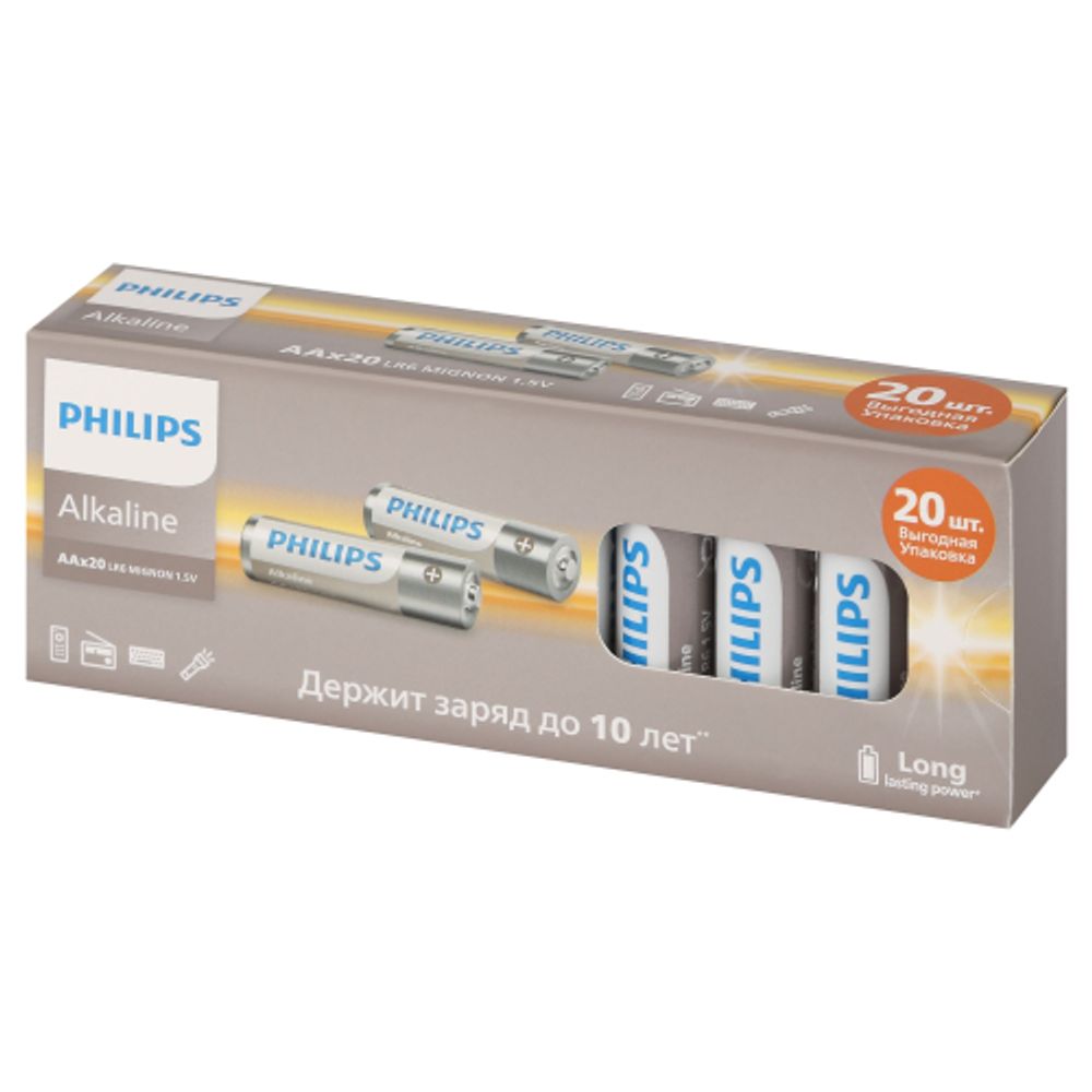 Батарейки Philips LR6A20BX АА алкалиновые 1,5v 20 шт LR6-20BL Entry | Philips