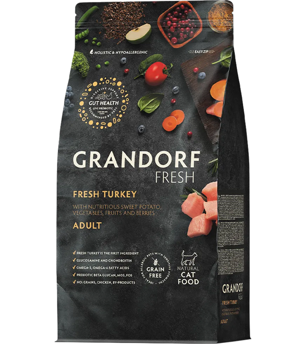 Grandorf Fresh Holistic (беззерновой) для стерил. кошек, свежее мясо индейки с бататом 2кг.