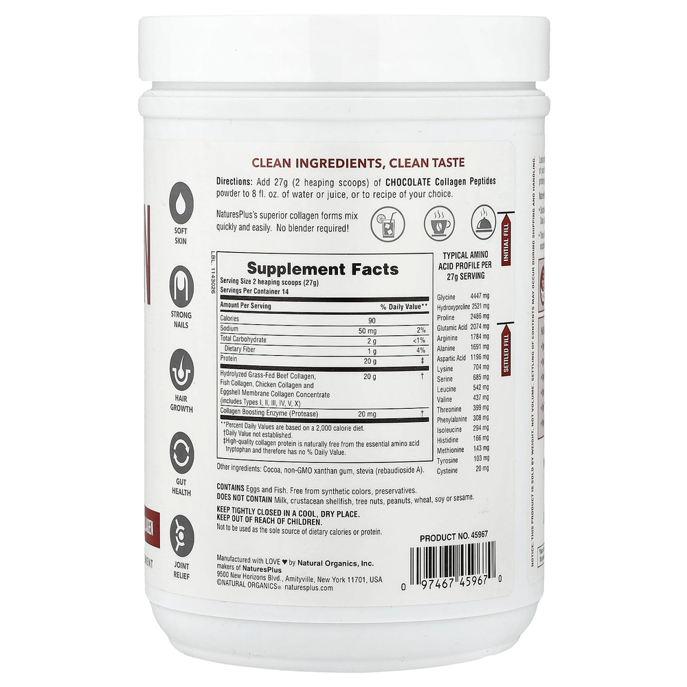 NaturesPlus, Коллагеновые пептиды, шоколадные, 378 г (0,83 фунта)