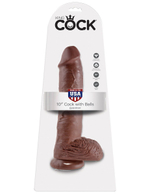 Большой коричневый фаллоимитатор с мошонкой 10  Cock with Balls на присоске - 25,4 см.