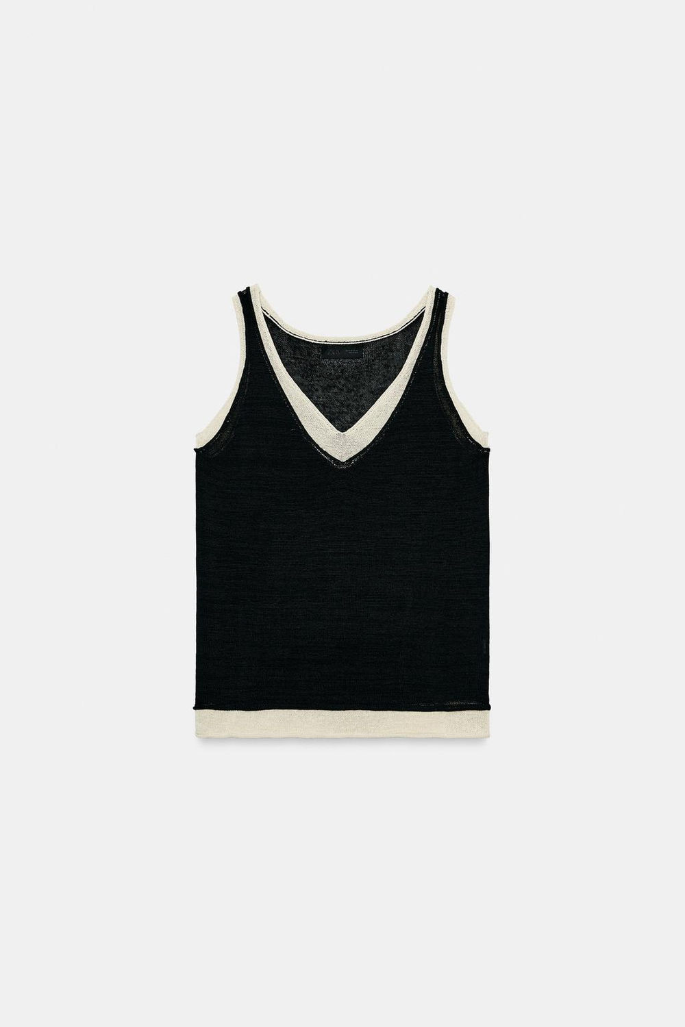 ZARA КОМБИНИРОВАННЫЙ ТРИКОТАЖНЫЙ ТОП, ЧЕРНЫЙ