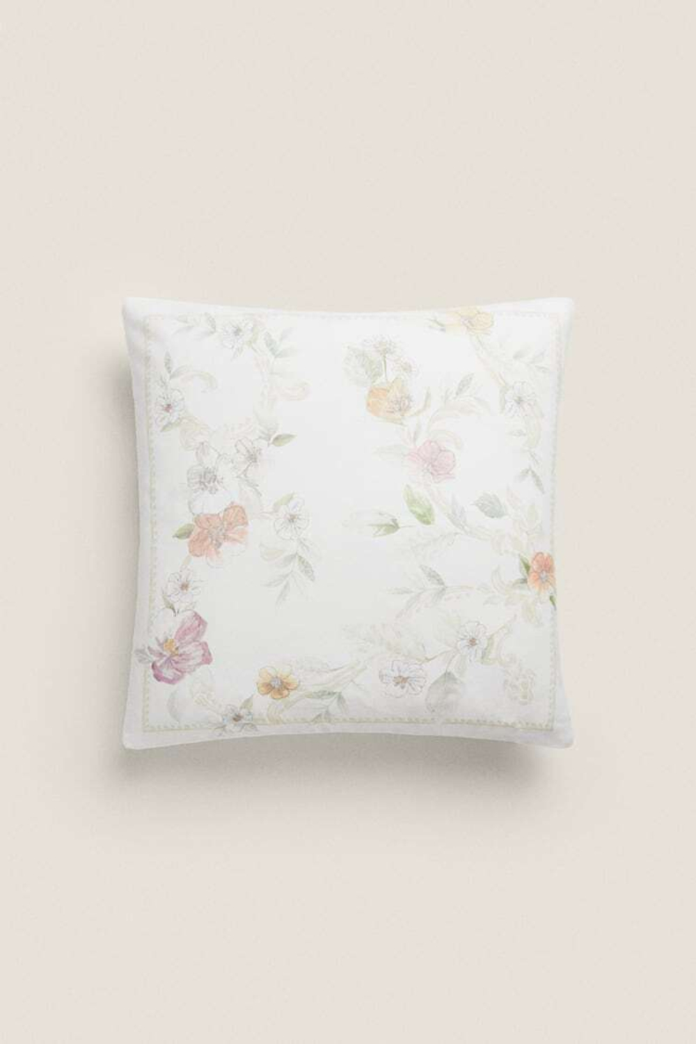 ZARA HOME ЧЕХОЛ ДЛЯ ДЕКОРАТИВНОЙ ПОДУШКИ С ЦВЕТОЧНЫМ УЗОРОМ, КРЕМОВЫЙ