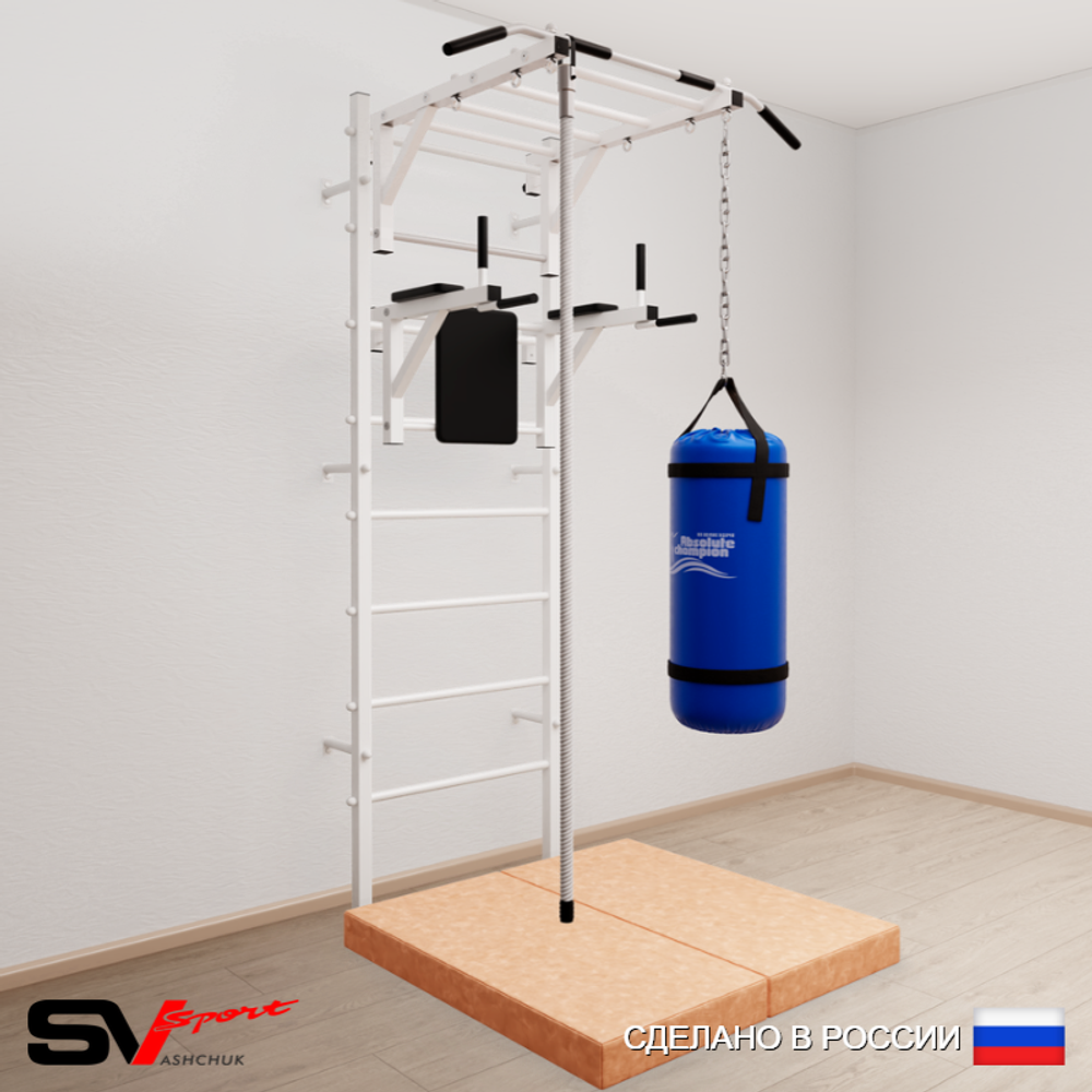 Шведская стенка Sv Sport усиленная 6406 (Турник рукоход/Брусья/Канат/Цепь/Мешок 22кг/Мат 1м)