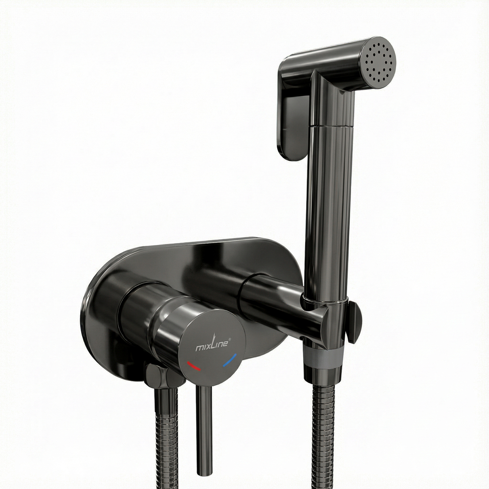 Смеситель с гигиенической лейкой 25k MIXLINE МЛ31-085Г(ML31-085GR) "Рей" встраиваемый ГРАФИТ