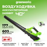 Аккумуляторный воздуходув Greenworks G40AB, 2400807,40v, без АКБ и ЗУ