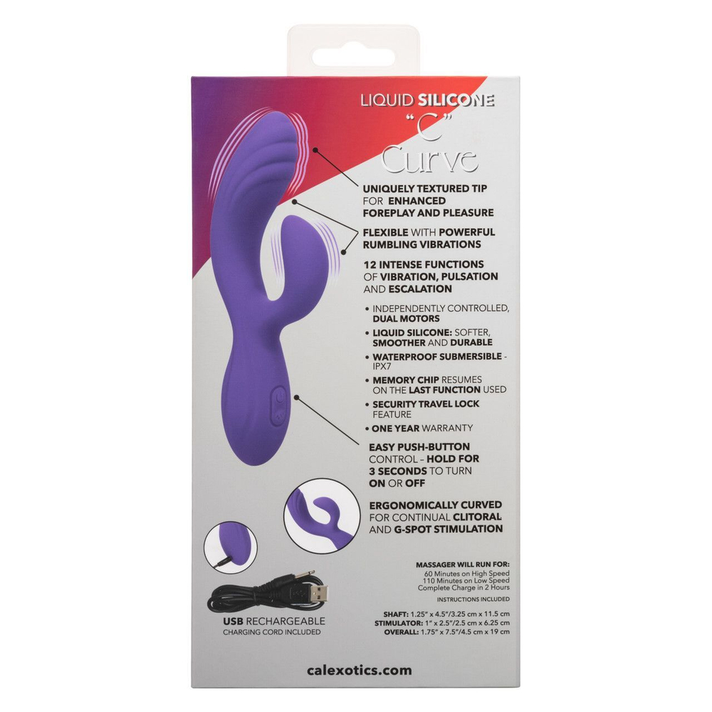 Фиолетовый вибромассажер-кролик Stella Liquid Silicone “C” Curve - 19 см. (Цвет: фиолетовый)