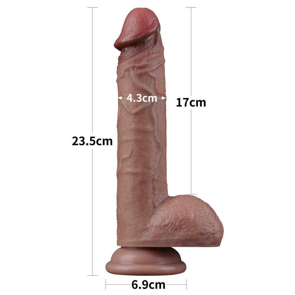 Коричневый фаллоимитатор 9 Dual Layered Silicone - 23,5 см. (Цвет: коричневый)