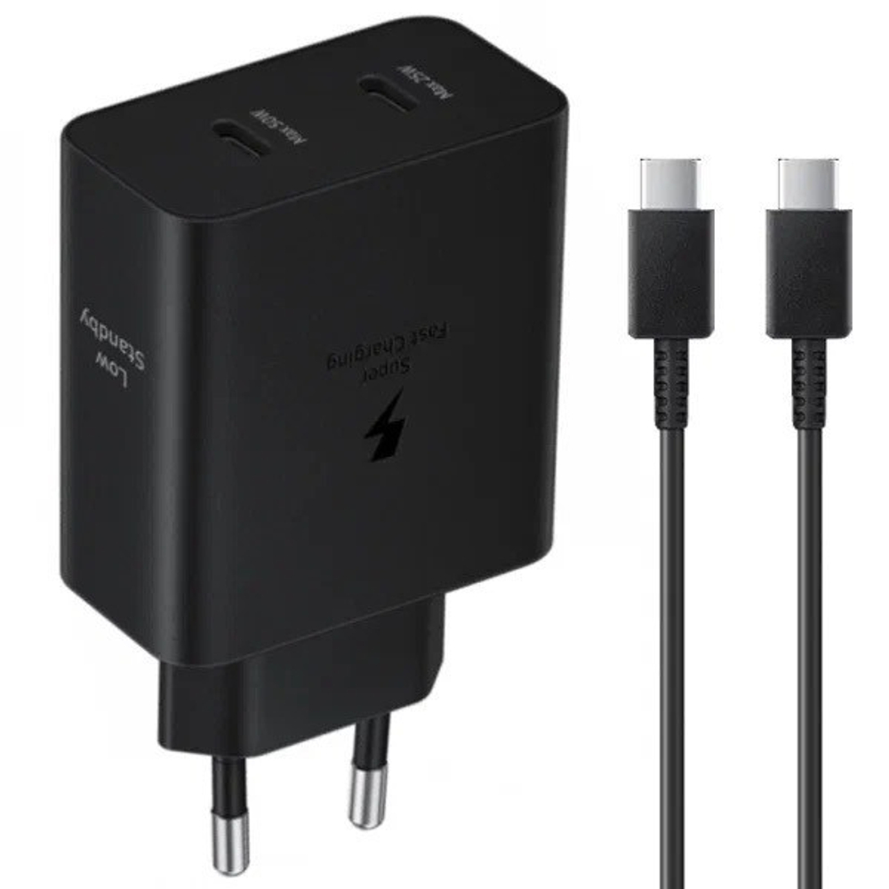 Сетевое зар. устр. для Samsung 50W 2C с кабелем T-C - T-C в упаковке черное (High copy)