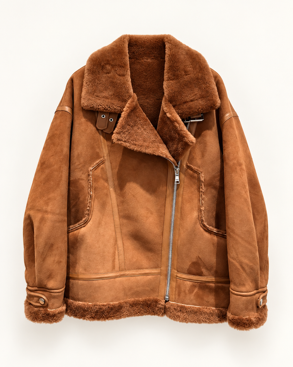 Женская дублёнка-косуха Saint Laurent из овчины — коричневая