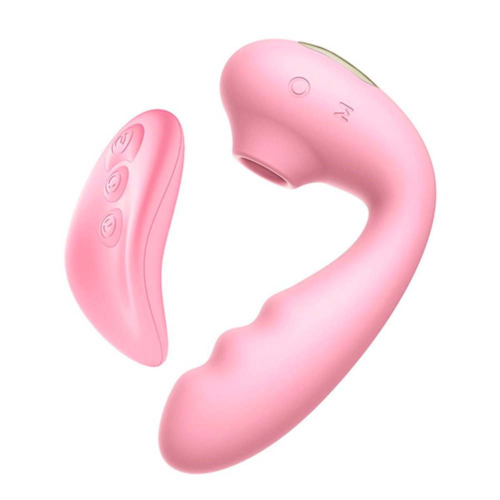 Розовый вибратор 13см с вакуумной стимуляцией и пультом ДУ BeYourLover Tara Pink TW05Y