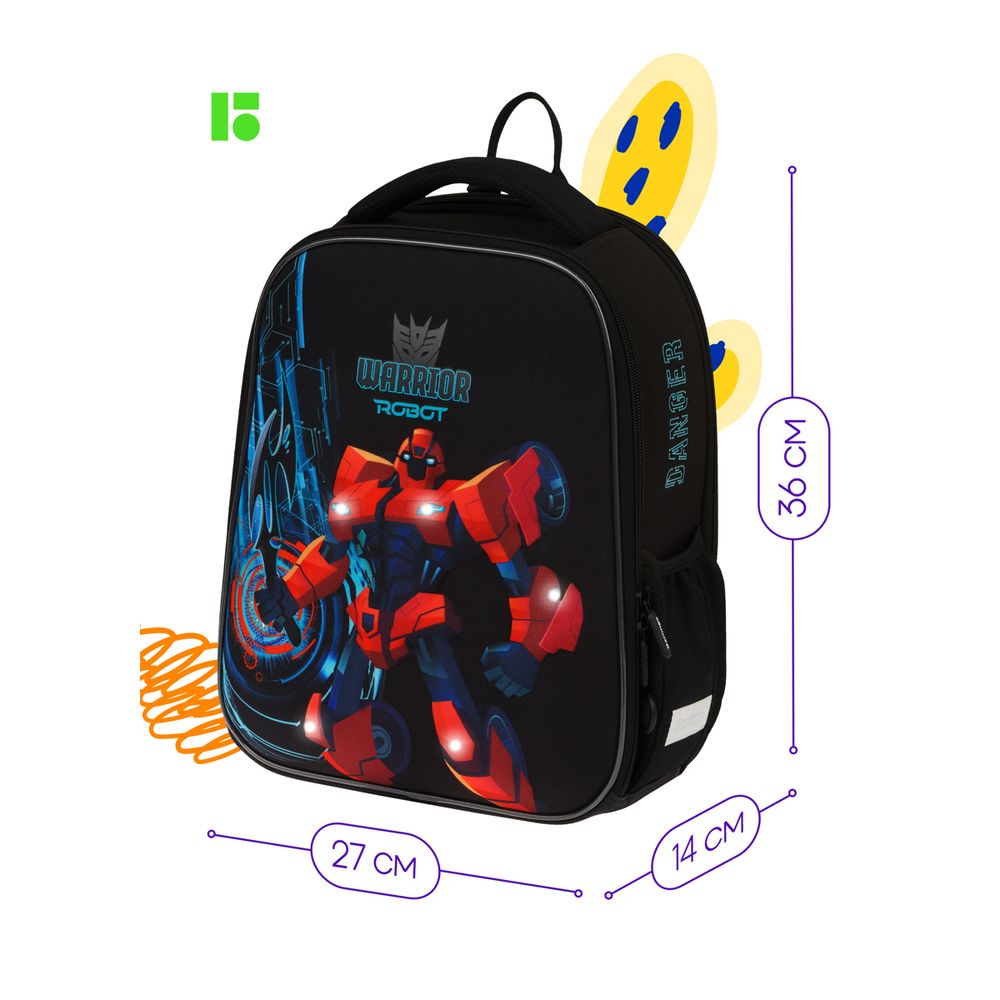 Ранец Berlingo Expert Mini Warrior Robot 36х27х14см, 2 отд., анатомическая спинка, с мешком д/обуви