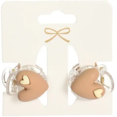 Заколки - крабы для волос детские 2шт на блистере «Chocolate Lolly», сердечки, 2.2 см