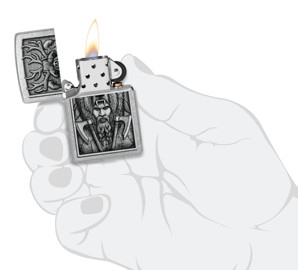 Зажигалка Zippo Barbarian Design с покрытием Street Chrome, латунь/сталь, серебристая, 38x13x57 мм