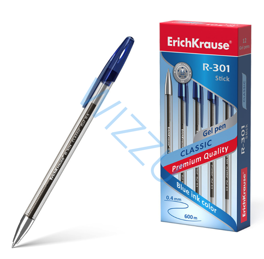 Ручка гелевая ErichKrause G-Ice Stick Classic 0.5, цвет чернил синий (в коробке по 12 шт.) Арт-39003
