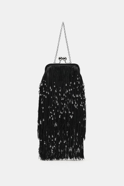 ZARA СУМКА С БУСИНАМИ, ЧЕРНЫЙ